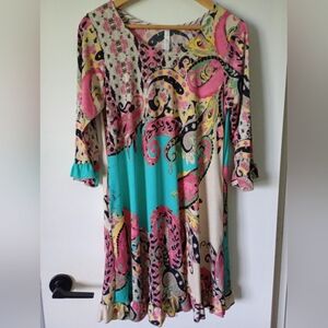 Dressing Gaudy Colorful Boho Style Dress or Tunic With Pockets Size Medium EUC